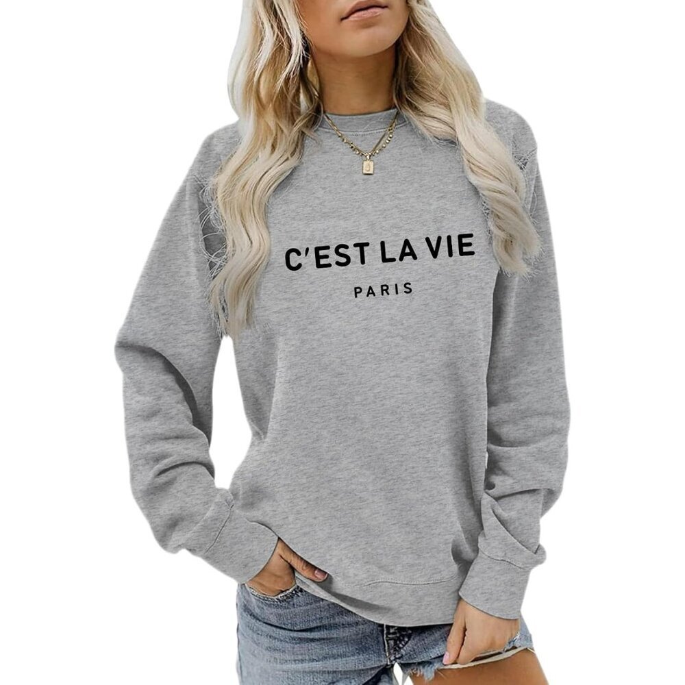 Women's Cotton Blend Oversized Paris Sweatshirt Crewneck Long Sleeve Casual